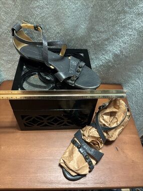 Balenciaga dark gray Leather Stud Strap Women's Sandals y2k